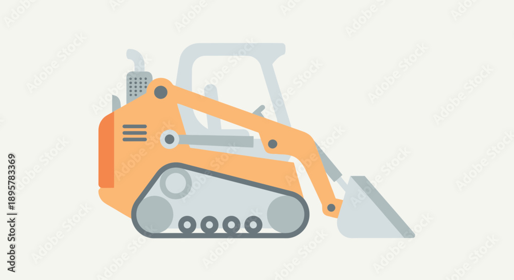 Naklejka premium Compact Orange Construction Vehicle with Bucket and Tracks