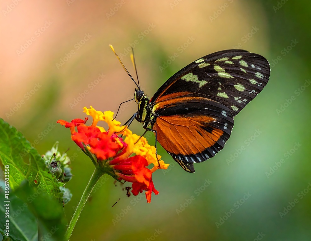 Obraz premium A butterfly on a vibrant orange and yellow flower