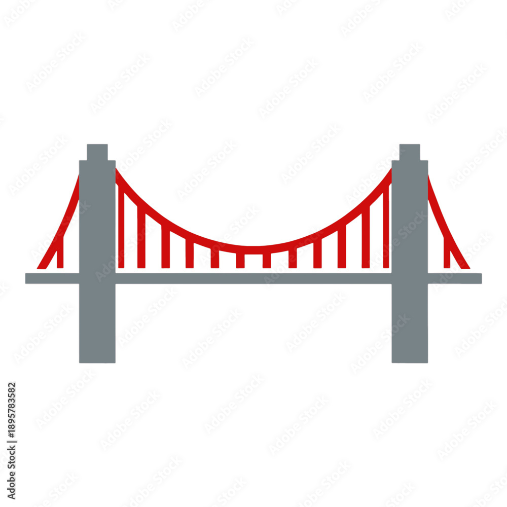 Fototapeta premium Red suspension bridge vector icon