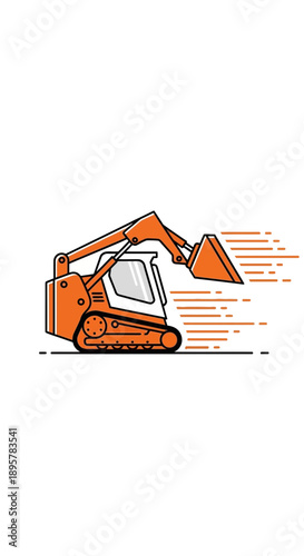 Compact Orange Skid Steer Loader Machine Icon Illustration