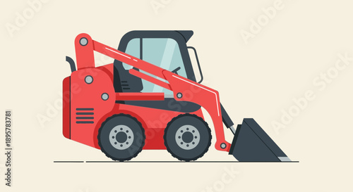 Compact Red Skid Steer Loader Machine Vector Illustration
