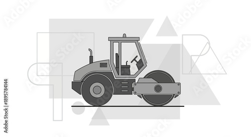 Compact Steamroller Machine With Geometric Shapes Background