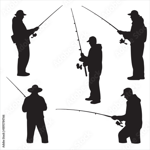  Fisherman fishing vector silhouettes