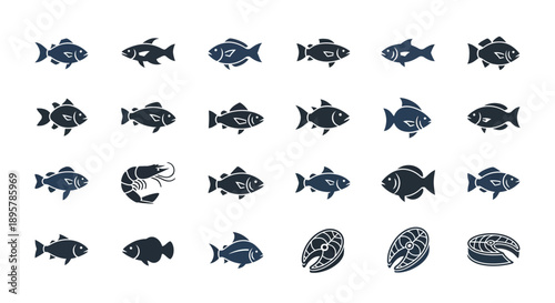 Fish and Seafood Icons Set. Vector Illustration