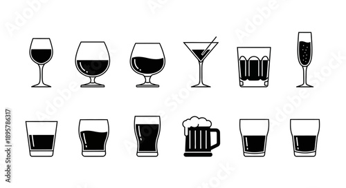 Variety of Drink Glasses Icons Set