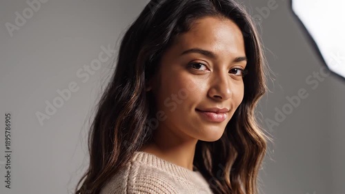 Wallpaper Mural Portrait of Beautiful Young Woman with Long Wavy Brown Hair Torontodigital.ca