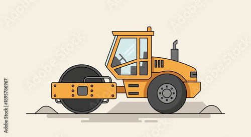 Compacting Construction Vehicle Machine Flat Design Vector