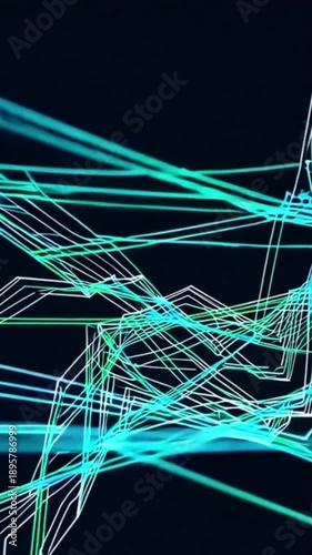 Wallpaper Mural Abstract Neon Cyan and Green Geometric Wireframe Network Animation Torontodigital.ca