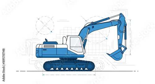 Construction Excavator Blueprint Design Industrial Machine Technology