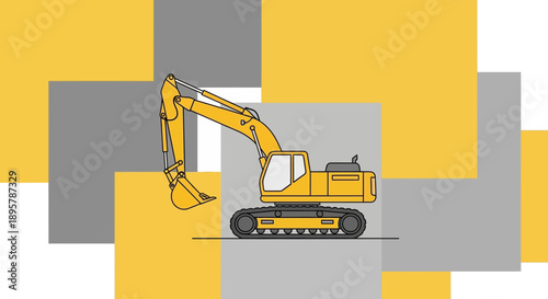 Construction Excavator Graphic Style Yellow Heavy Machine Illustration