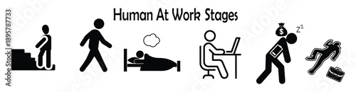 Businessman Attitude Personalities Characters Genius Ignorant Hard Working Lazy Positive Negative collection icon set. Vector illustration.