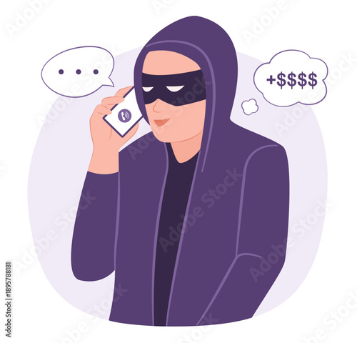 Scammer Calls to Trick Victims for Demand Ransom and Transferring Money for Cyber Crime and Online Digital Risk Concept Illustration Clip Art