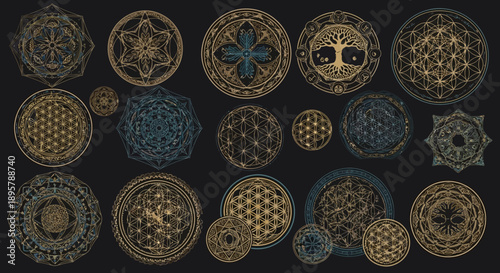 Sacred Geometry Ornaments Collection on Black