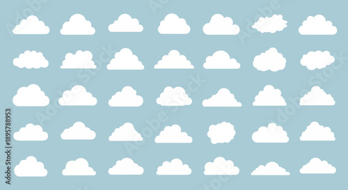 Cloud Shapes Collection on Blue Sky Background
