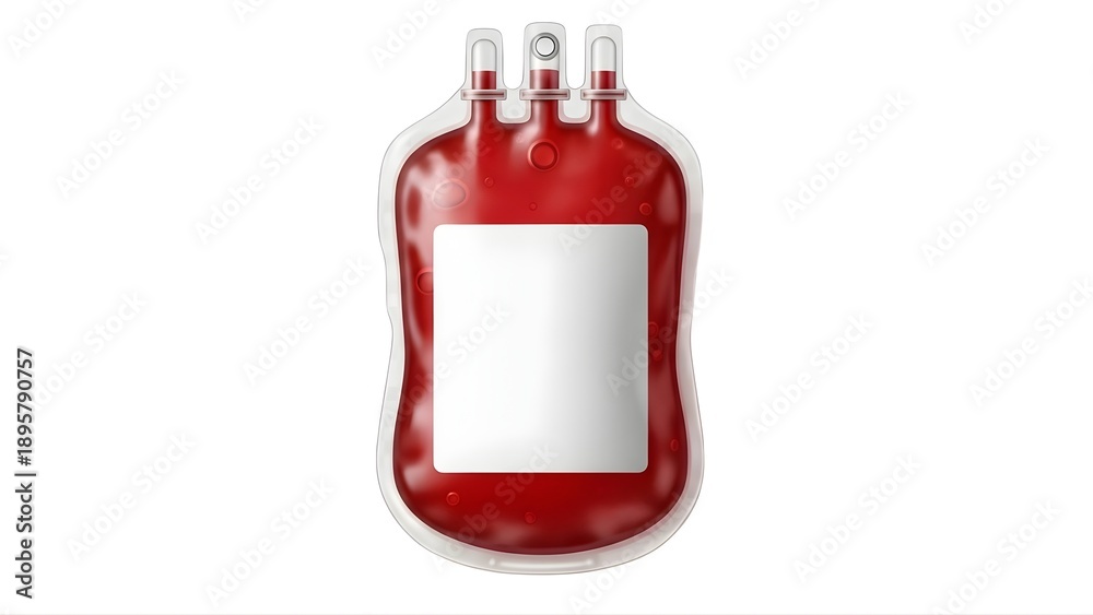 Obraz premium A blood bag with a white label on transparent background for medical purposes