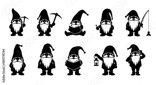 Silhouette Gnomes Collection Vector Illustration