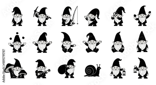 Collection of cute garden gnome silhouettes