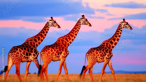 Wallpaper Mural Majestic Giraffes Strolling Across African Savanna at Sunset Torontodigital.ca