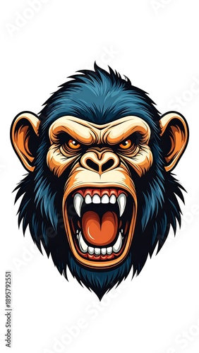 Wallpaper Mural Cartoon-style illustration of a primate's furious face, showing sharp teeth Torontodigital.ca