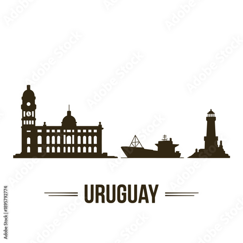 Uruguay skyline featuring landmarks buildings lighthouse and a ship