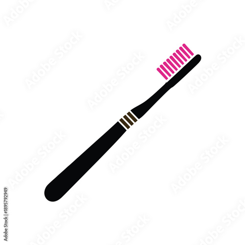 A simple illustration of a black toothbrush with bright pink bristles