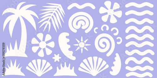 Tropical elements and abstract shapes in a minimalist white design