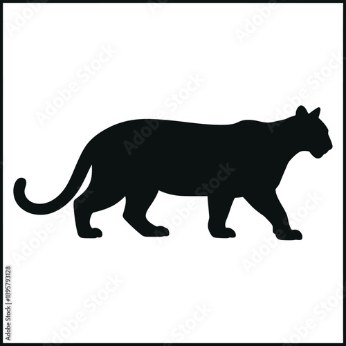 A striking black silhouette of a panther walking towards the right