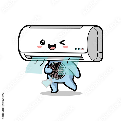 Cartoon air conditioner character with fan