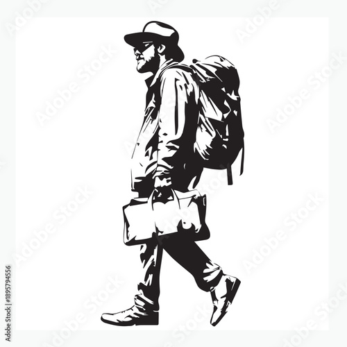 vector illustration of a man traveling with a hat