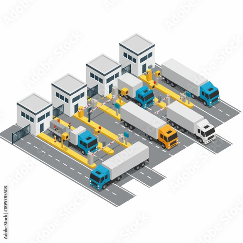 Logistics Hub with Trucks and Warehouses.