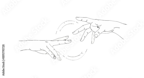 Minimalist line drawing of two hands reaching towards each other.