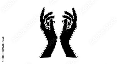 Silhouette of two hands reaching upwards with fingers spread.