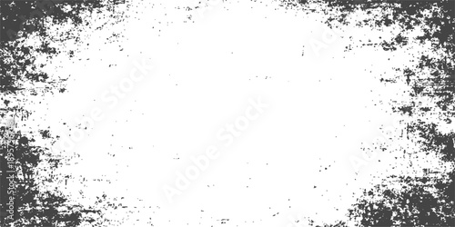 Vintage black grunge wall texture featuring a dirty ink splash design with an old paper frame effect and textured dust stains on an abstract vector illustration background