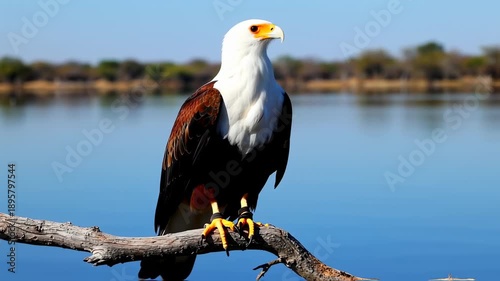 Wallpaper Mural Majestic African Fish Eagle Perched on Branch, Lake View Torontodigital.ca