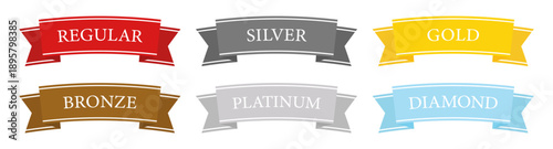 カラフルな階級リボンで構成された会員ランクバッジセット（レギュラー・シルバー・ゴールドほか全6種）