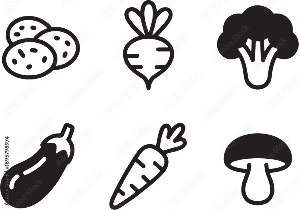 Fototapeta premium Vegetable icon set. featuring carrot, mushroom, broccoli, organic food and more icons. perfect vector icon collection.