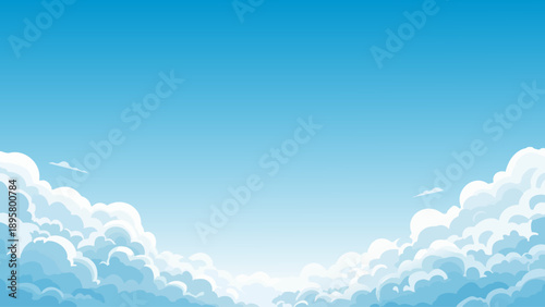 A vibrant blue sky with fluffy white clouds near the horizon.