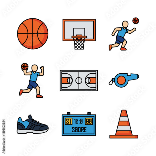 Vibrant basketball icons for sports design projects