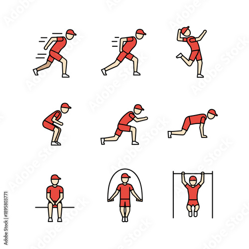Dynamic woman exercising in various fitness poses and movements