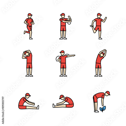 Athlete performing various dynamic stretches in red uniform