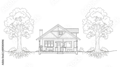 Floating Treehouse Floor Plan Black Line Art Connected by Bridges Concept Design