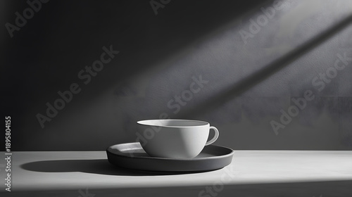 Elegant ceramic coffee cup monochrome background still life photography minimalist setting close-up view timeless design