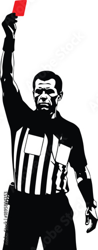 Professional illustration of a stern referee showing a red card directly to the camera, isolated on white , Generative Ai