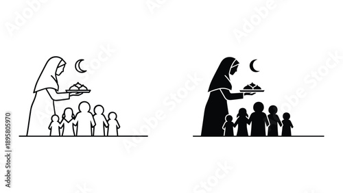 Woman sharing food with children during ramadan