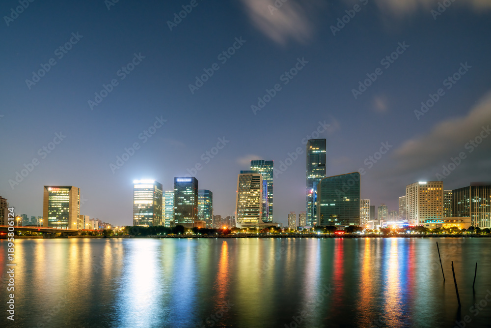 custom made wallpaper toronto digitalNight View of City Skyline with River Reflections