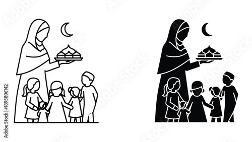 Mother sharing food with children during ramadan