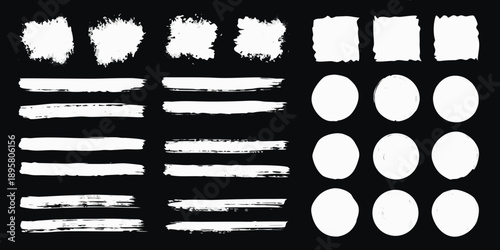 Collection of expressive white brush strokes and oval shapes on black background