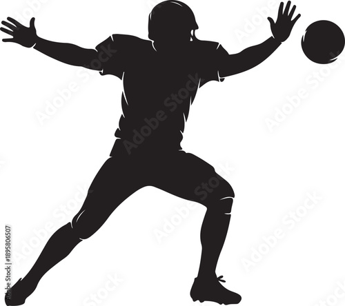 American football player silhouette reaching for the ball, athlete in helmet and pads in a dynamic action pose isolated on white , Generative Ai