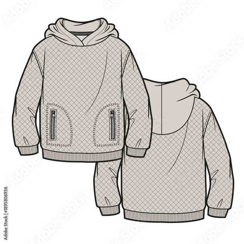 Boys quilted jacket vector design technical flat sketch by adobe illustrator.