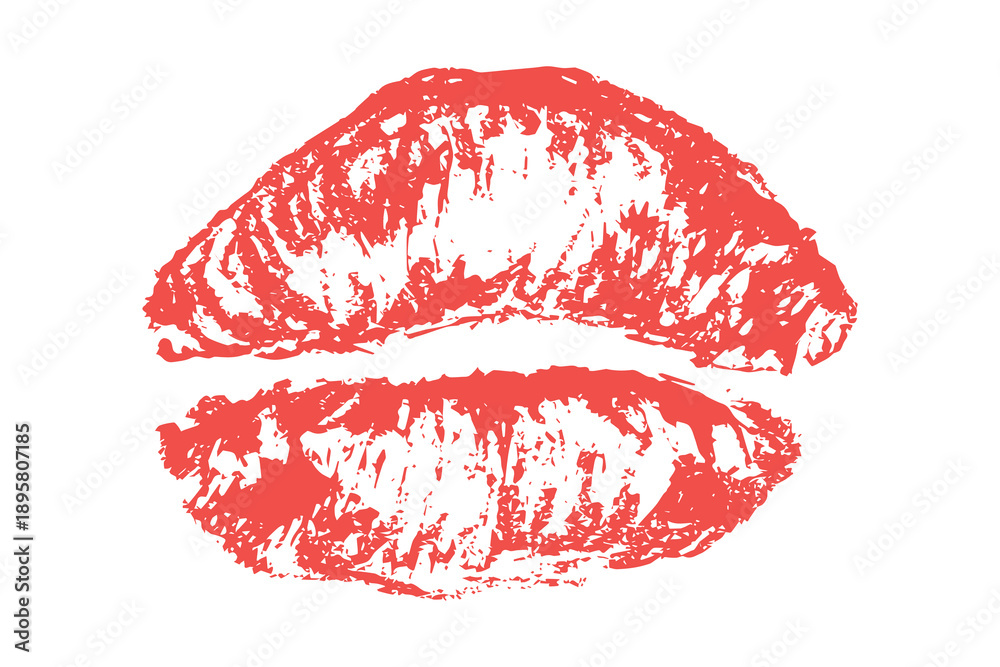 Fototapeta premium Lipstick kiss mark Romantic lip print Imprint of lips kiss Sexy lips makeup Female mouth Love symbol Design element for beauty fashion poster Valentines Day wedding